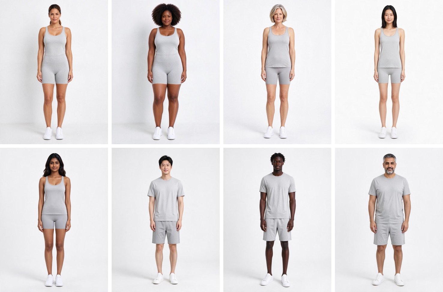 The Museify model library with eight AI models across skin tones, ages and body types